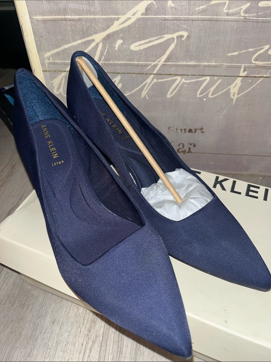 Anne Klein Shoes - Anne Klein Navy Pointed Block Heel Pumps